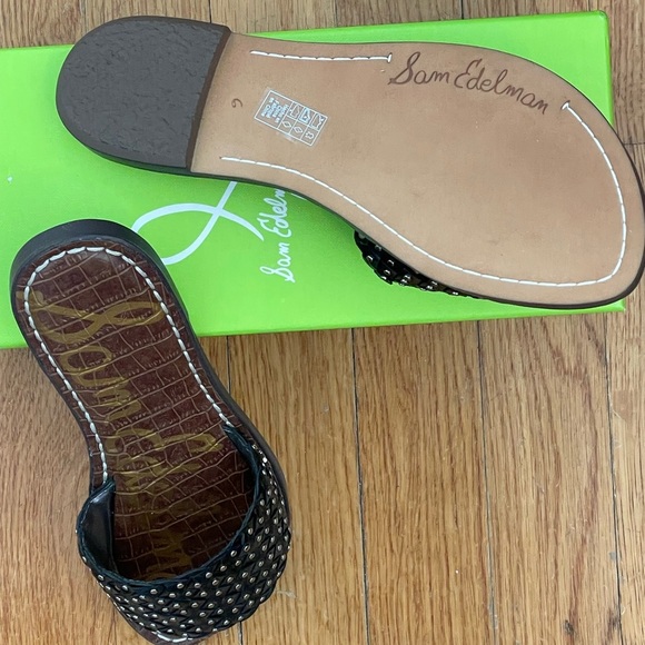 SAM EDELMAN Geraldine Studded Basketweave Black Leather Slides Women’s Sz 6 NEW - Picture 8 of 10